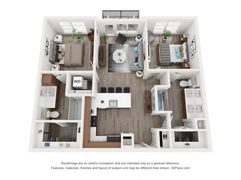 Floor plan for 2 beds, 2 baths, 1080 sqft